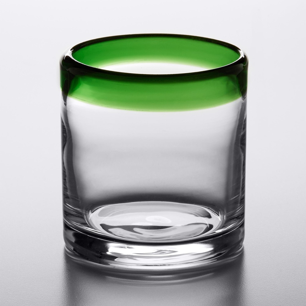 Acopa Tropic 12 oz. Rocks / Old Fashioned Glass with Green Rim