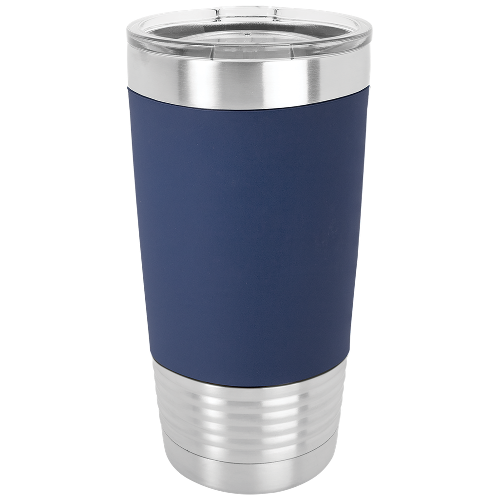 20 oz. Navy Blue/White Polar Camel Tumbler with Silicone Grip and Clear Lid