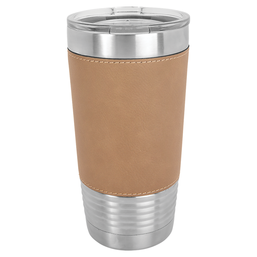 20 oz. Light Brown Laserable Leatherette Polar Camel Tumbler with Clear Lid