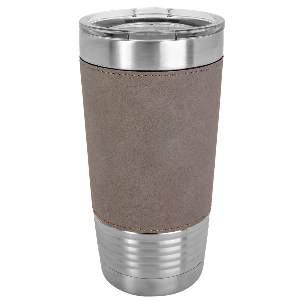 20 oz. Gray Laserable Leatherette Polar Camel Tumbler with Clear Lid