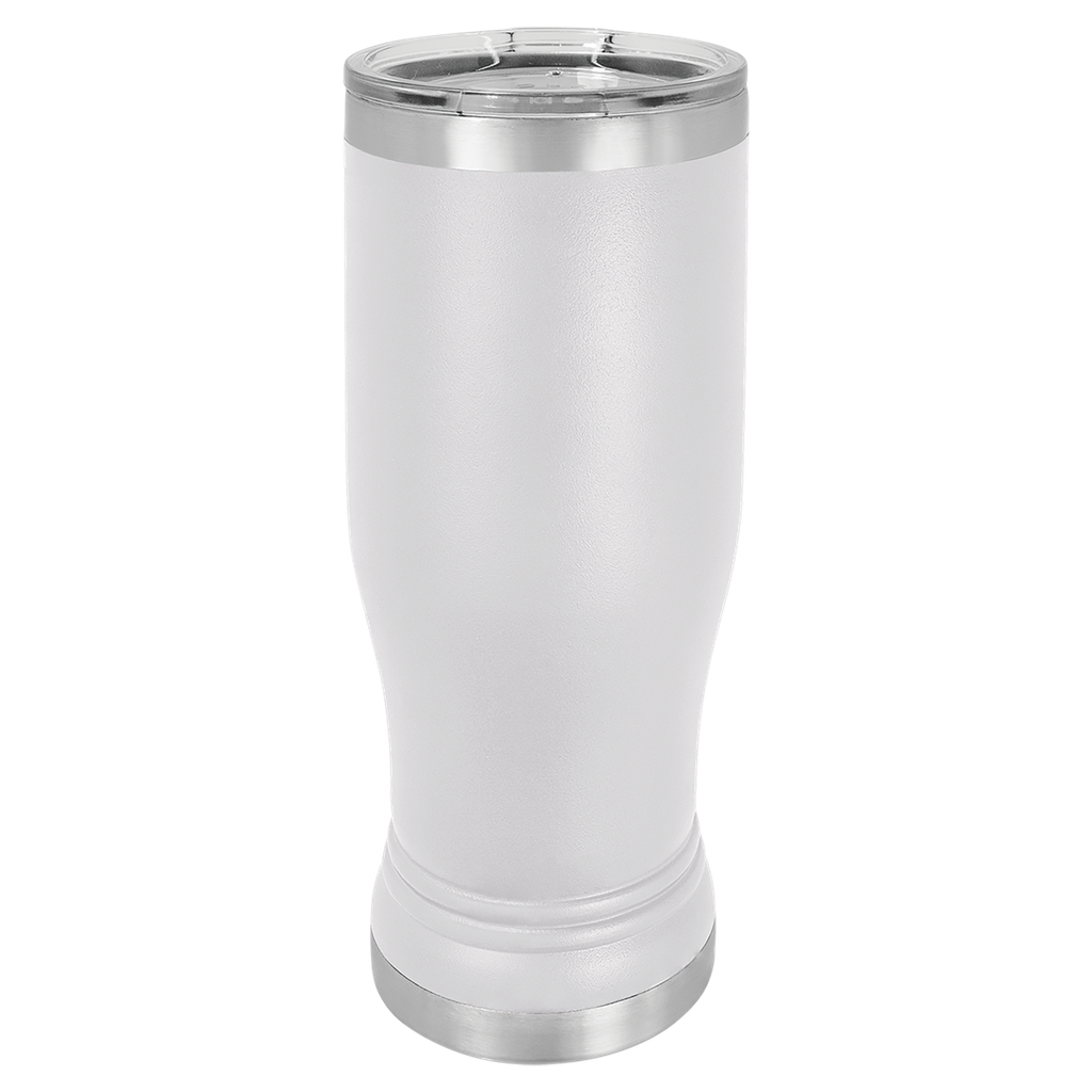 White 14 oz. Polar Camel Pilsner w/Clear Lid