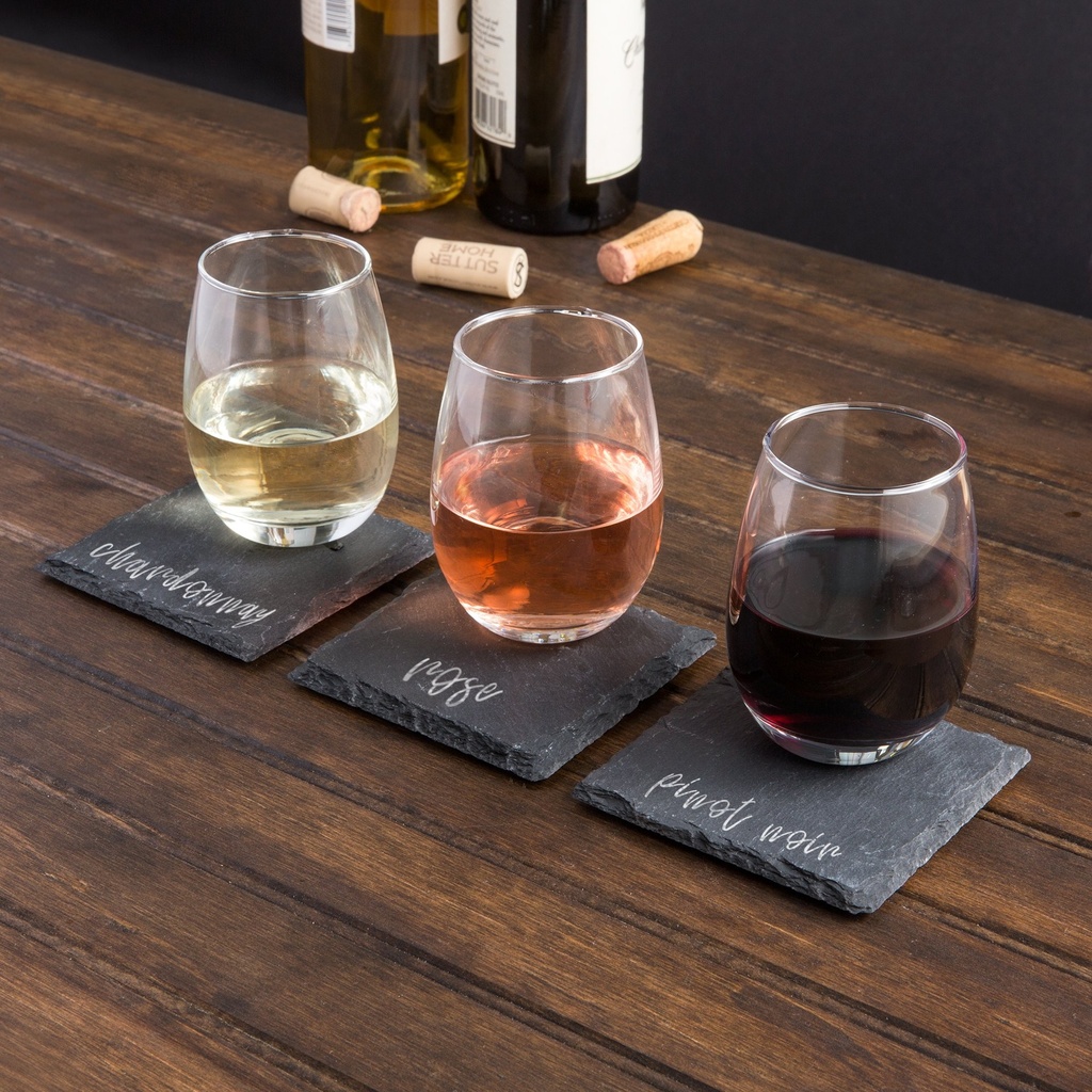 9 oz. Stemless Wine Glass with Slate Tasting Plate Set