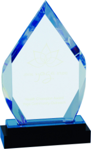 8" Blue Fusion Diamond Impress Acrylic with Black Glass Base