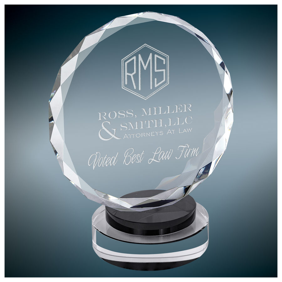 7" Round Facet Crystal on Black & Clear Round Base