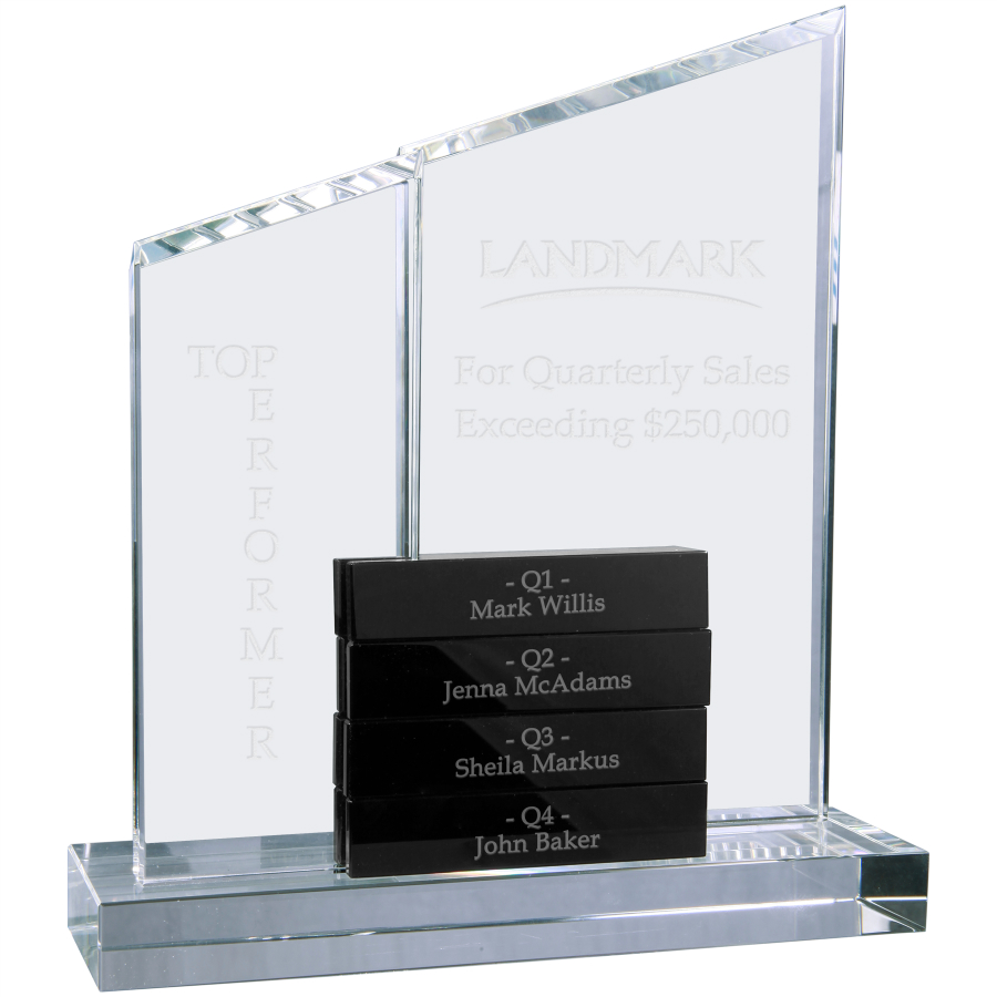 8" x 9" Crystal Perpetual Standup Plaque with 4 Black Crystal Blocks