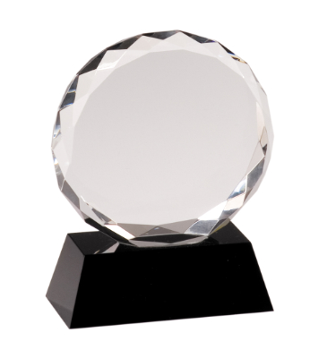 5" Round Facet Crystal on Black Pedestal Base