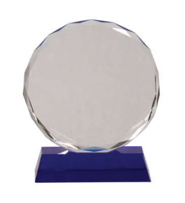 7" Round Facet Crystal on Blue Pedestal Base
