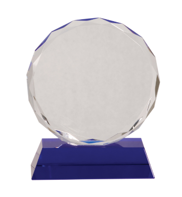 6" Round Facet Crystal on Blue Pedestal Base