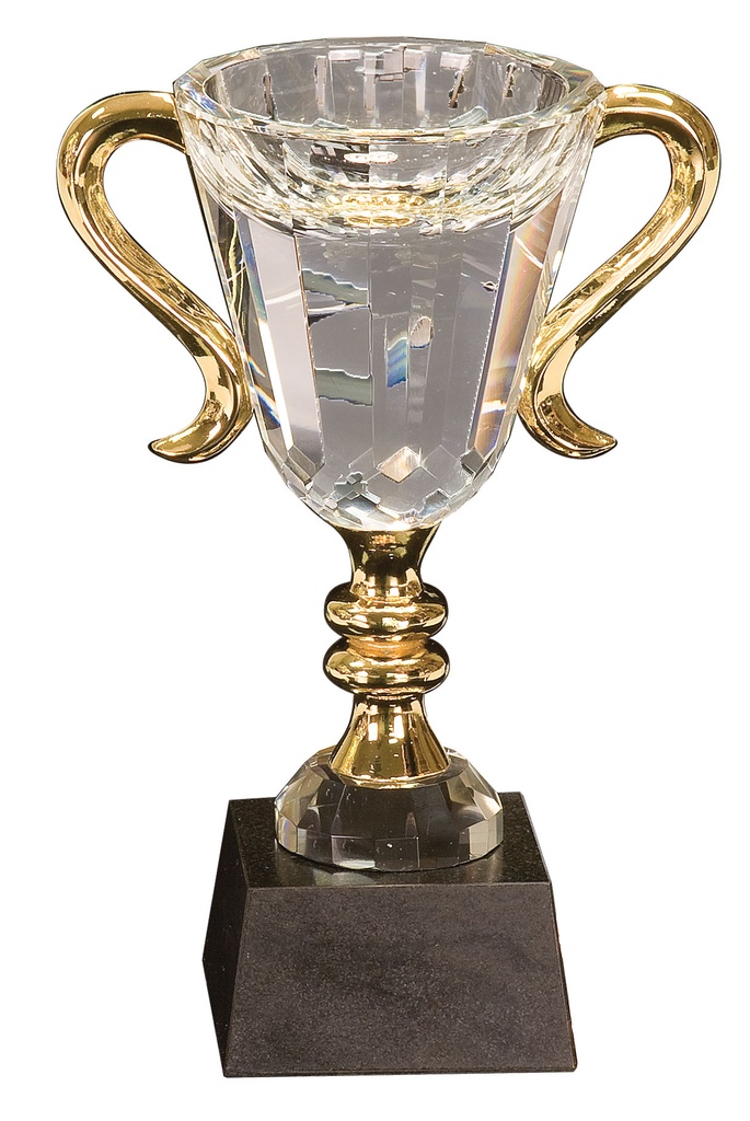 7 1/4" Crystal Cup with Gold Handles and Stem