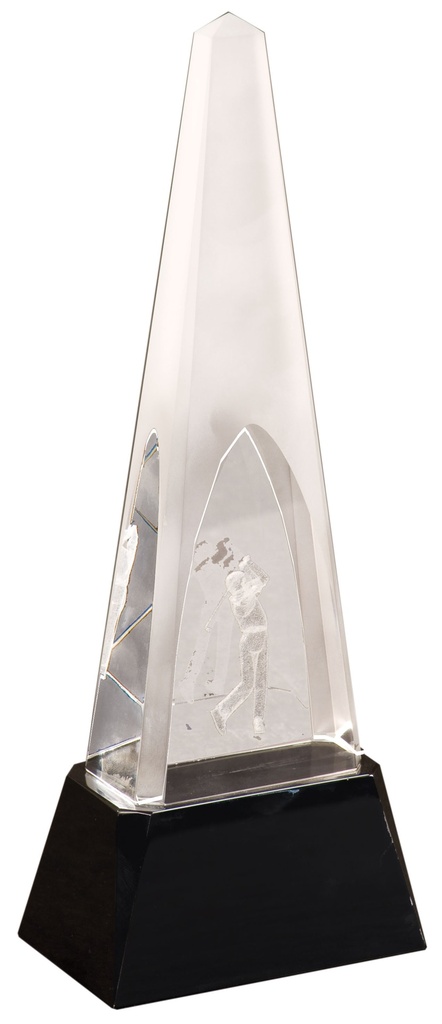 10 1/4" Clear Crystal 3D Golf Spire on Black Pedestal Base