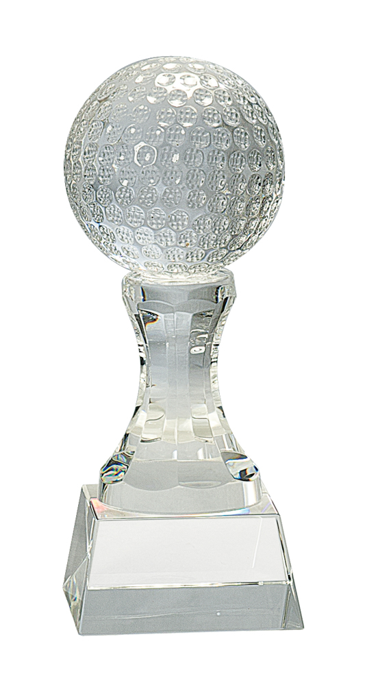 7 3/4" Crystal Golf Ball on Clear Pedestal Base