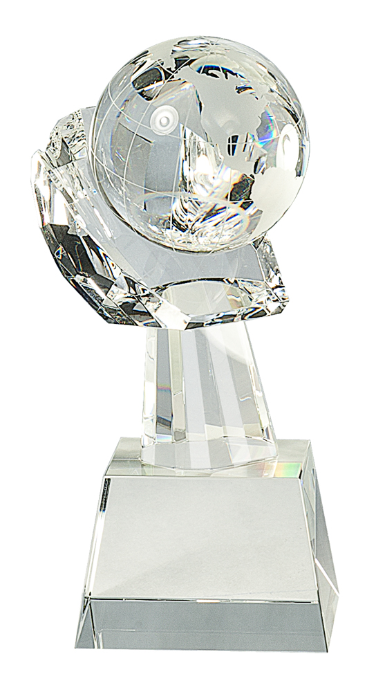 8" Clear Crystal Globe in Hand
