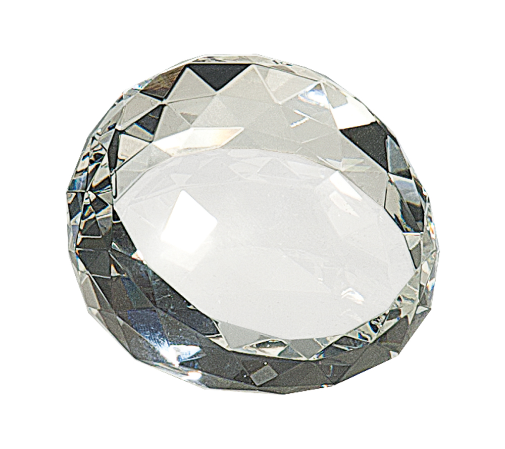 2 1/2" x 1 3/4" Clear Round Crystal Facet Paperweight