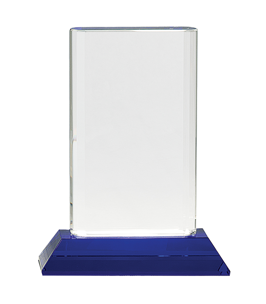 7 3/4" Crystal Cylinder on Blue Pedestal Base