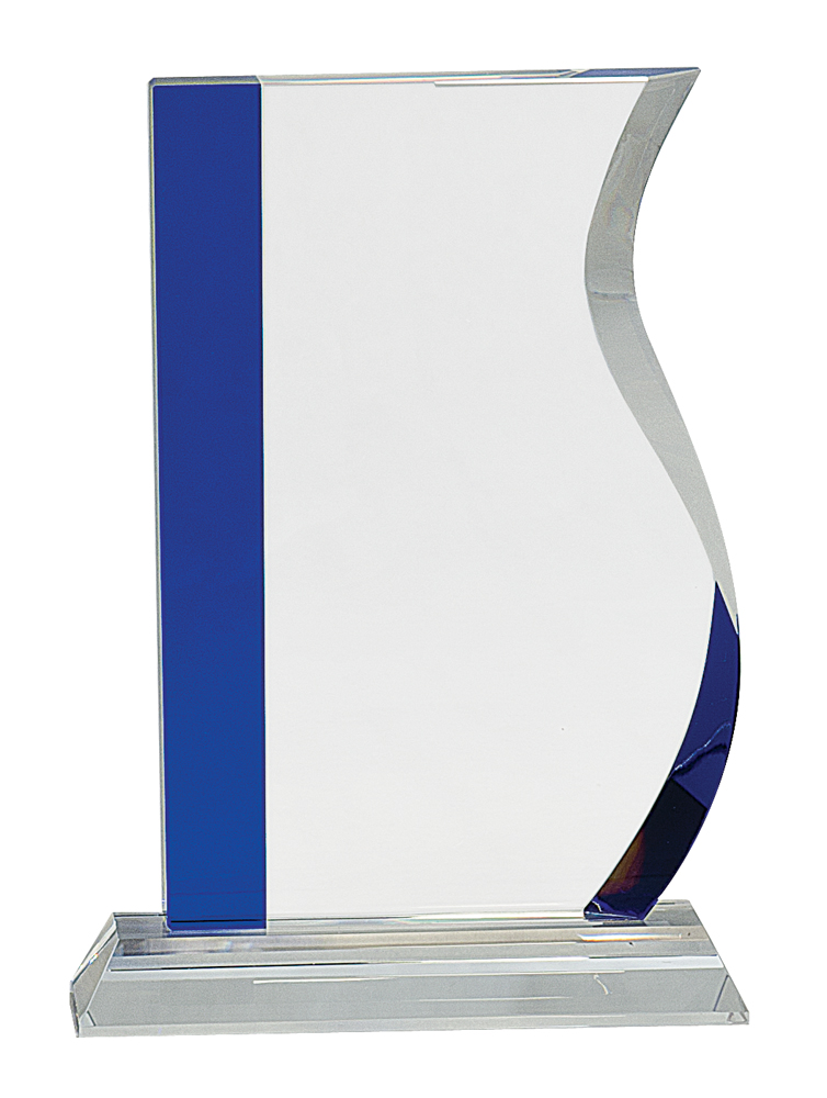 8 1/4" Blue Edge Crystal Wave on Clear Base