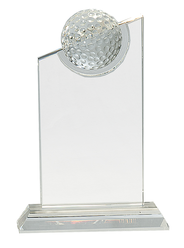 8" Clear Crystal with Inset Crystal Golf Ball on Clear Base