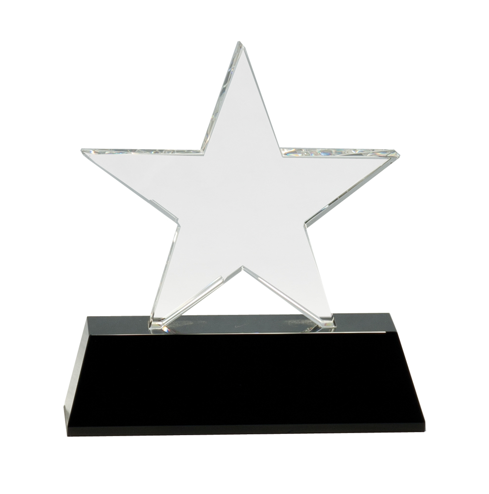 6 3/4" Clear Crystal Star on Black Pedestal Base