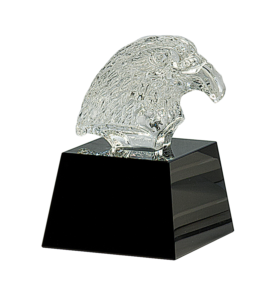 5 3/4" Clear Crystal Eagle Head on Black Pedestal Base