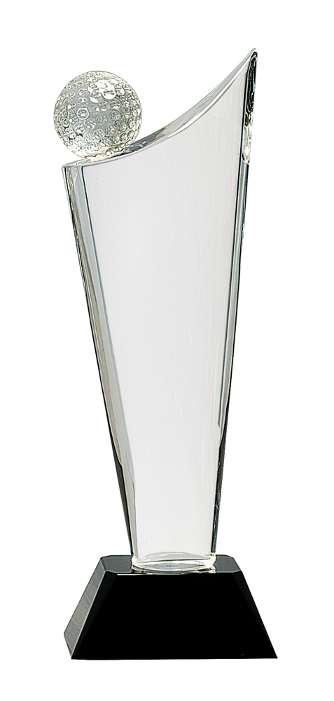 10 3/4" Clear Crystal Golf Wave on Black Pedestal Base