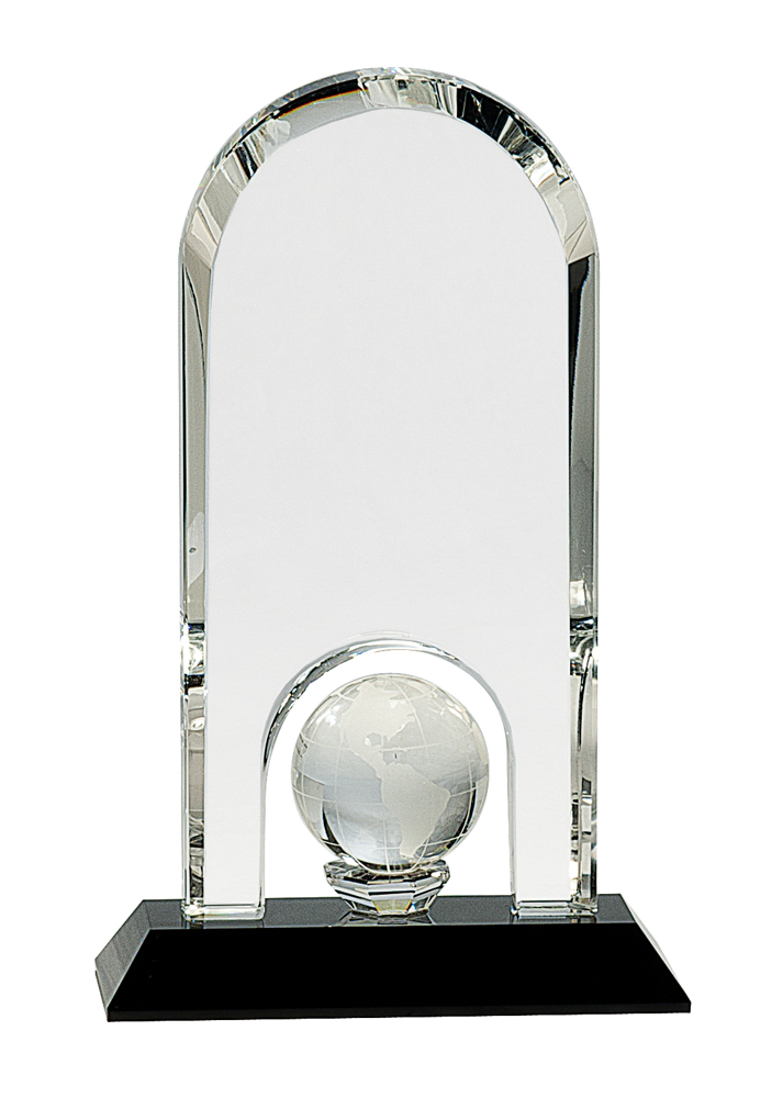 8 3/4" Clear Crystal Dome with Inset Globe on Black Pedestal Base