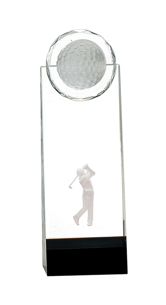 9 1/2" Clear/Black Crystal Standup with 3D Golfer