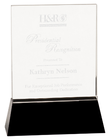 8" Clear Crystal Rectangle Wedge on Black Base