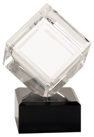 6" Clear Crystal Cube on Black Pedestal Base