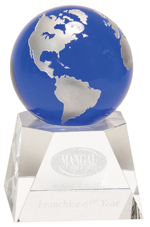 6 1/2" Blue Crystal Globe on Clear Crystal Base