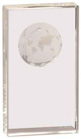 7" Clear Crystal Rectangle with Globe Etching