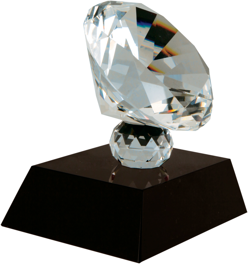 3 1/2" Crystal Diamond on Black Pedestal Base