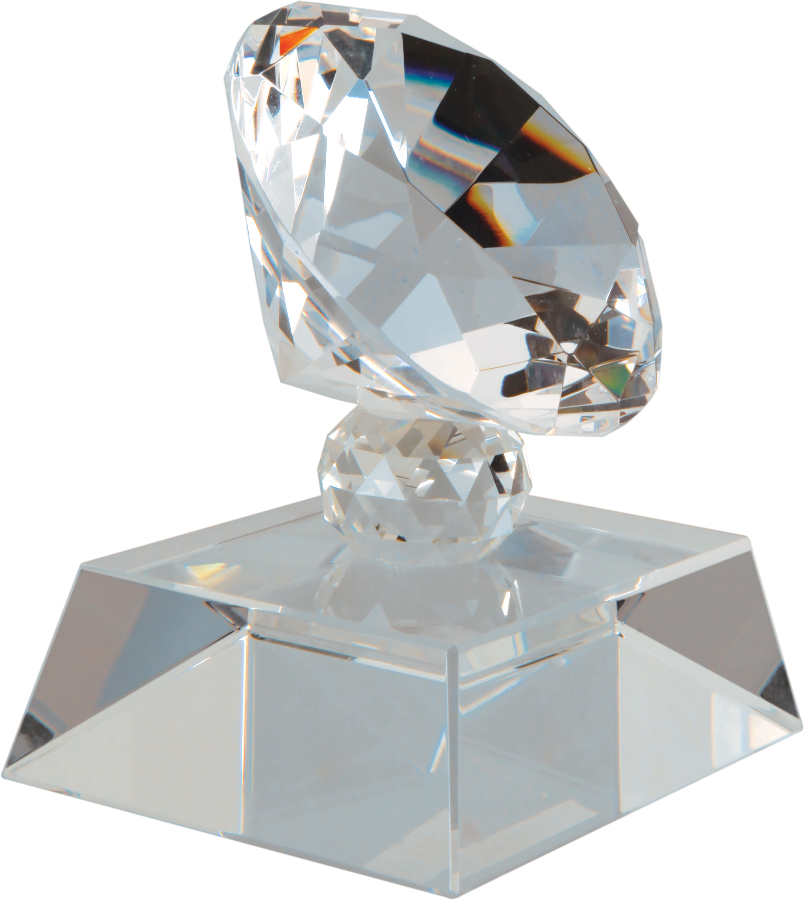 3 1/2" Crystal Diamond on Clear Pedestal Base