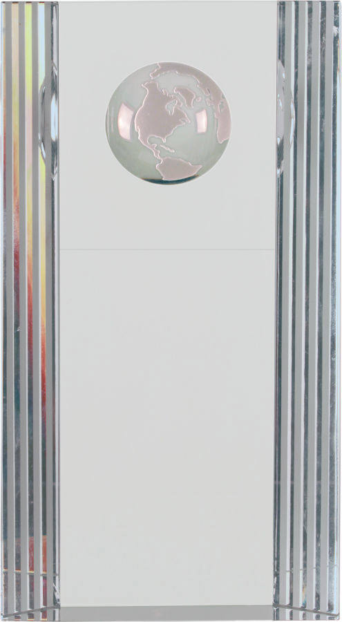 7 3/4" Clear Crystal Rectangle with Globe Etching