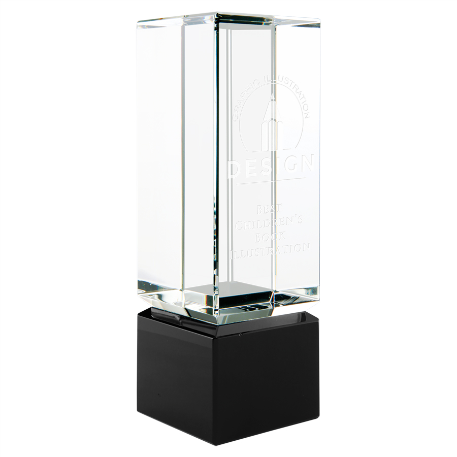 2 1/4" x 7" Clear Crystal Block on Black Crystal Base