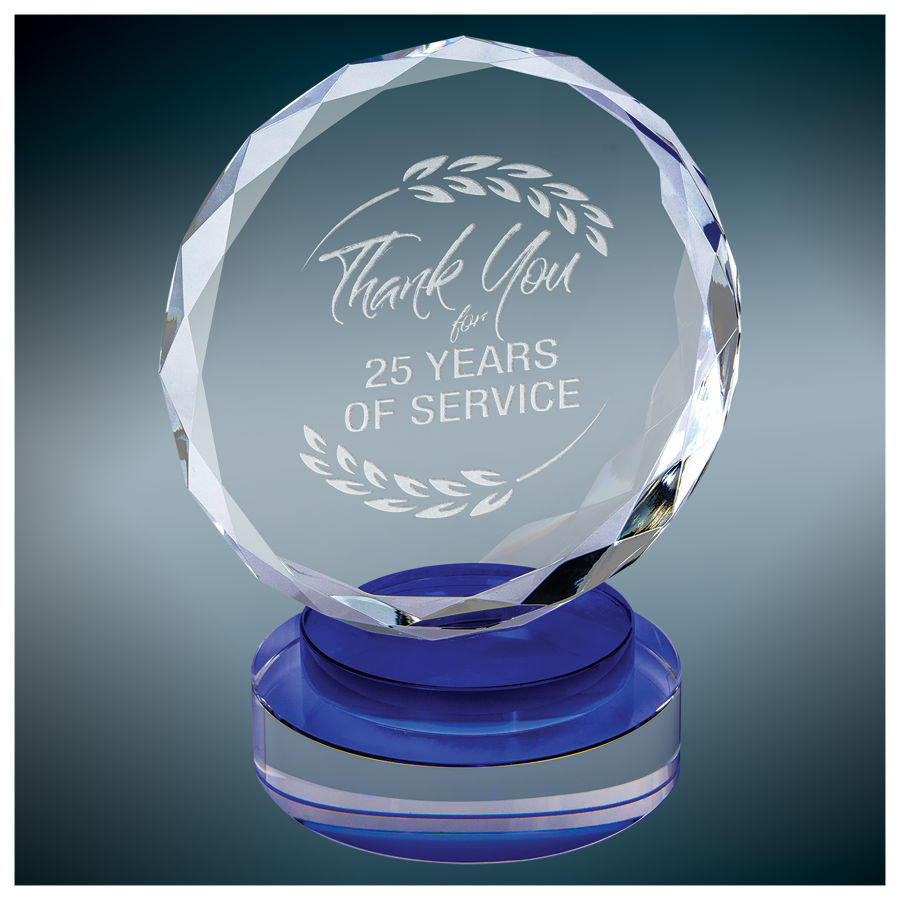 6" Round Facet Crystal on Blue & Clear Round Base