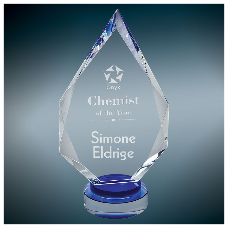 10 1/4" Diamond Crystal on Blue & Clear Round Base