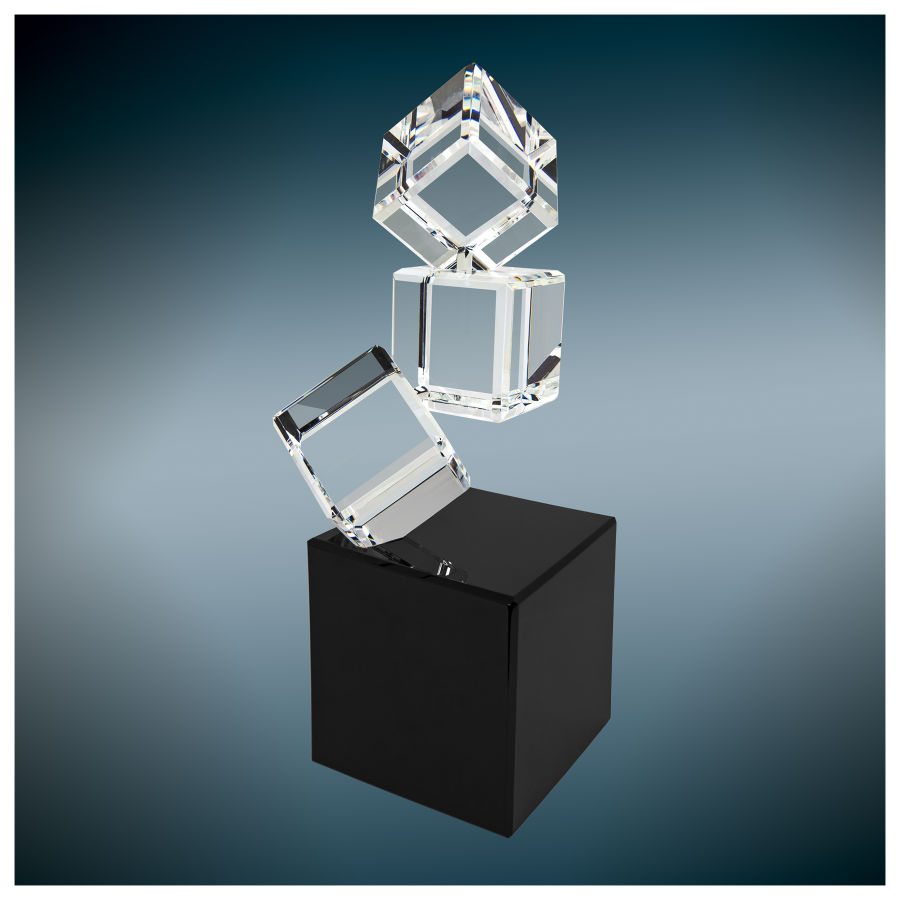 8" Triple Crystal Blocks on a Black Base
