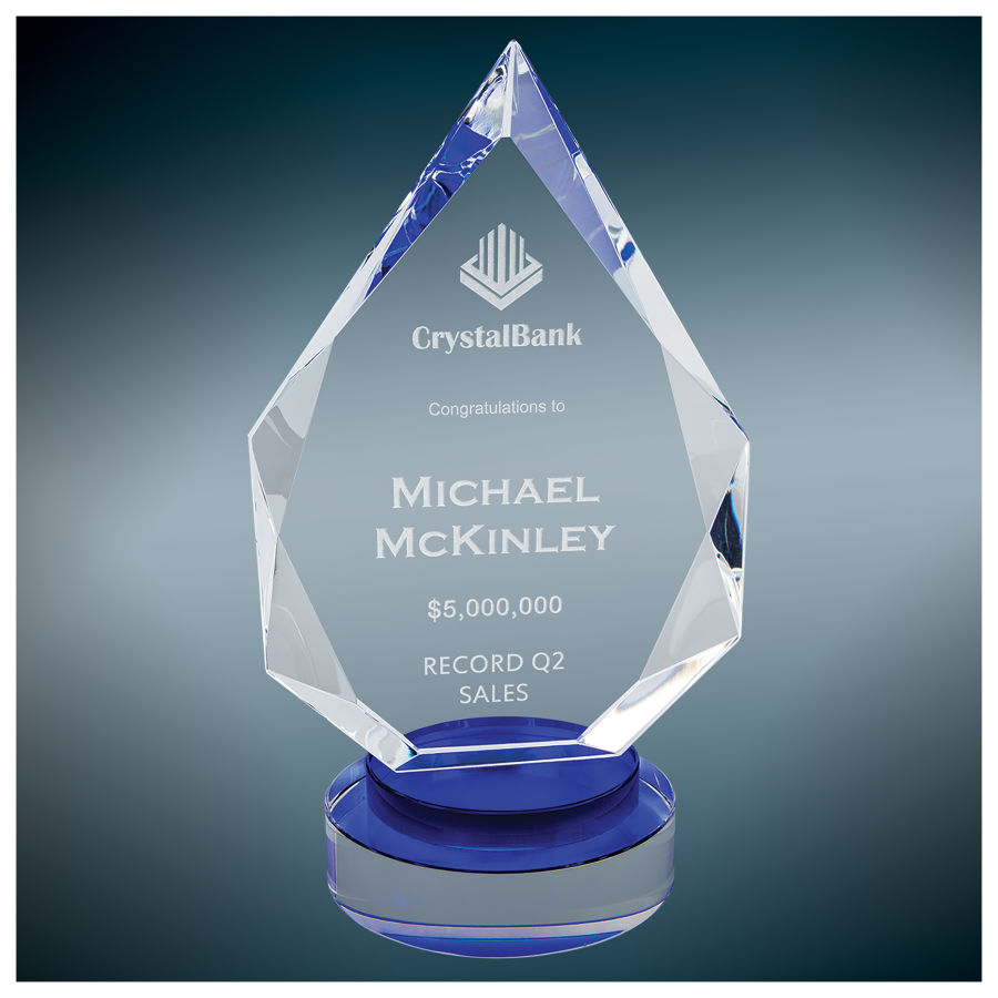 9 1/2" Diamond Crystal on Blue & Clear Round Base