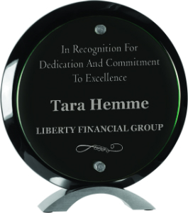 8 1/2" Round Black Piano Finish Floating Jade Glass Standup