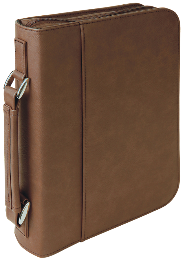 7 1/2" x 10 3/4" Dark Brown Leatherette Book/Bible Cover with Handle & Zipper