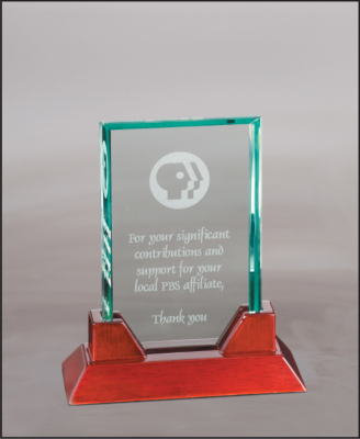 7 3/4" Jade Rectangle Prestige Glass with Rosewood Piano Finish Base