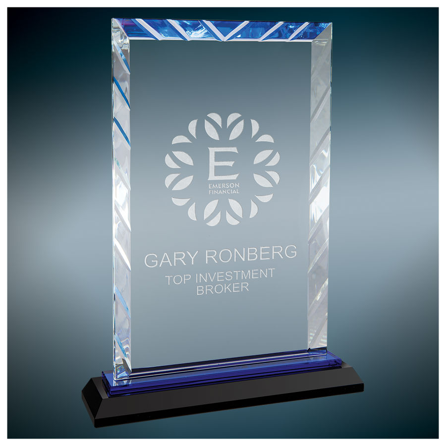 9" Rectangle Accent Glass on Blue Base
