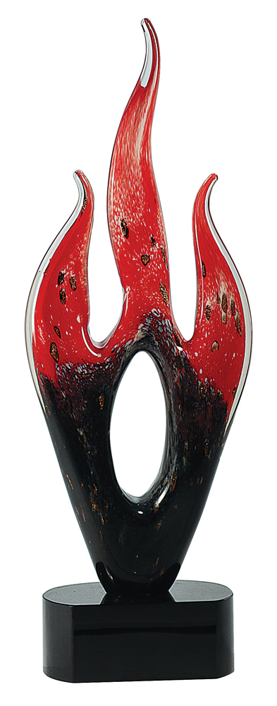 16" Red & Black Flame Art Glass