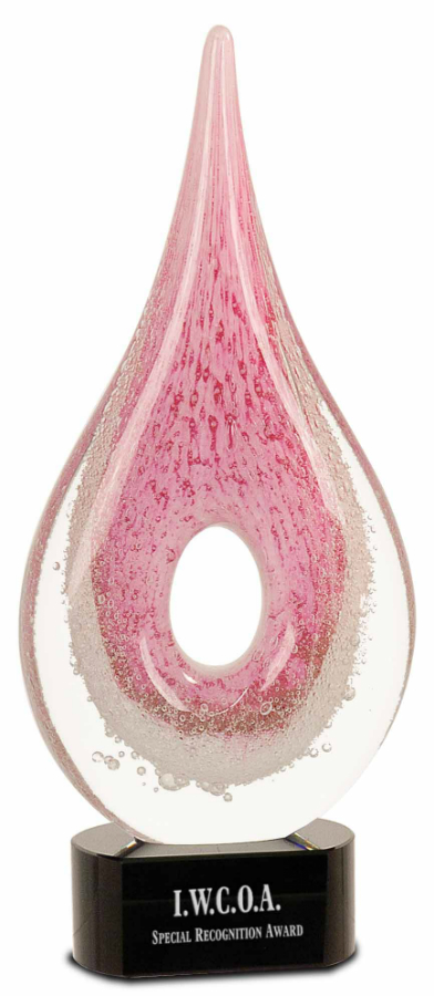 12" Pink Round Window Raindrop Art Glass