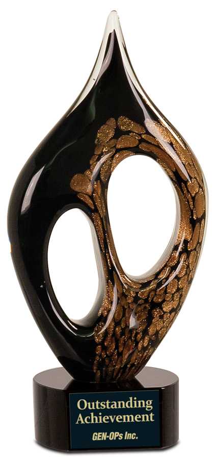 10 1/4" Black & Gold Coral Art Glass
