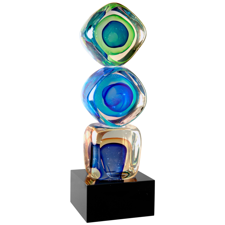9 1/4" Stacked Blocks Art Glass with Square Black Base