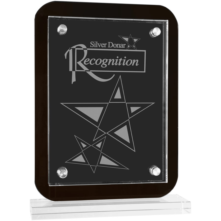 7 1/2" x 10" Black Floating Glass Standup Plaque