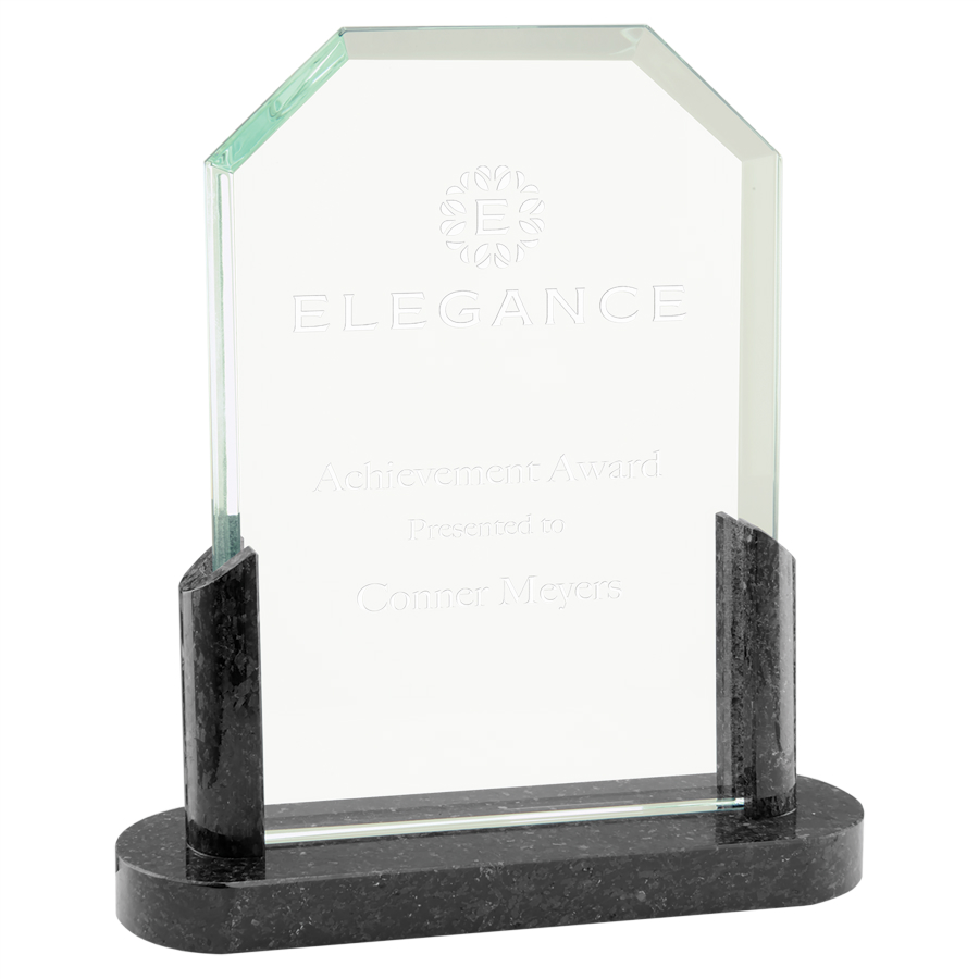 7" Clipped Corners Glass with Black Marble Base