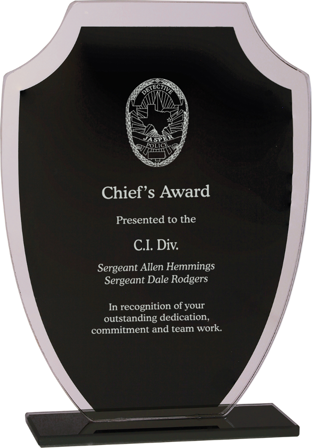 6 1/2" Black Shield Reflection Glass Award