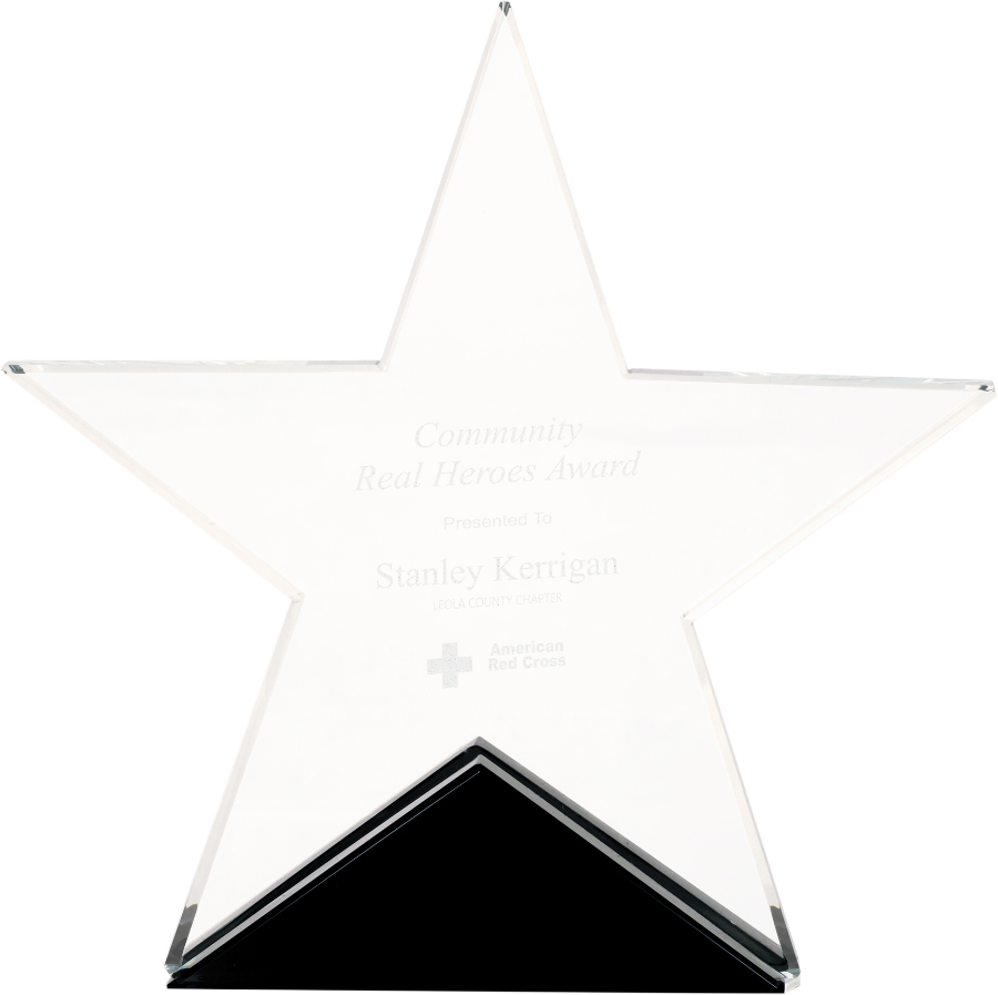5 3/4" x 5 1/2" Clear Glass Star on Black Base