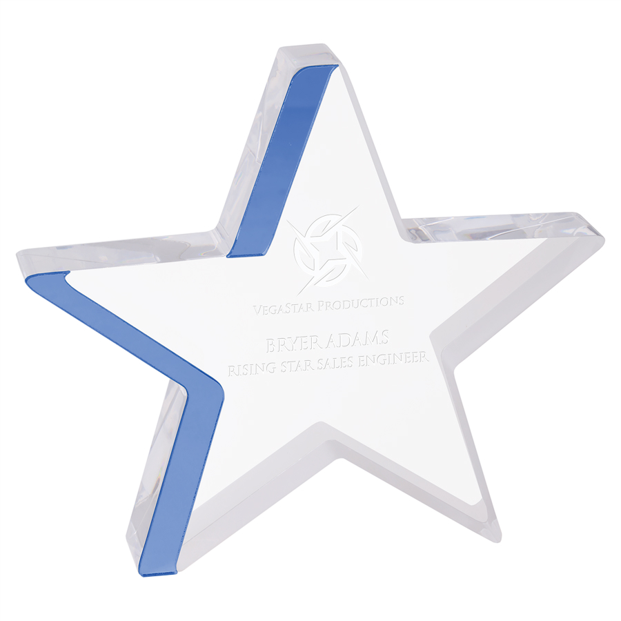6 3/4" x 6" Star Acrylic with Blue Edge